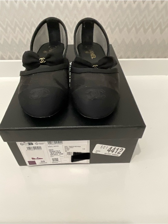 CHANEL Shoes - **SOLD** 25B CHANEL Black Mesh Cap-Toe Bow Ballet Flats